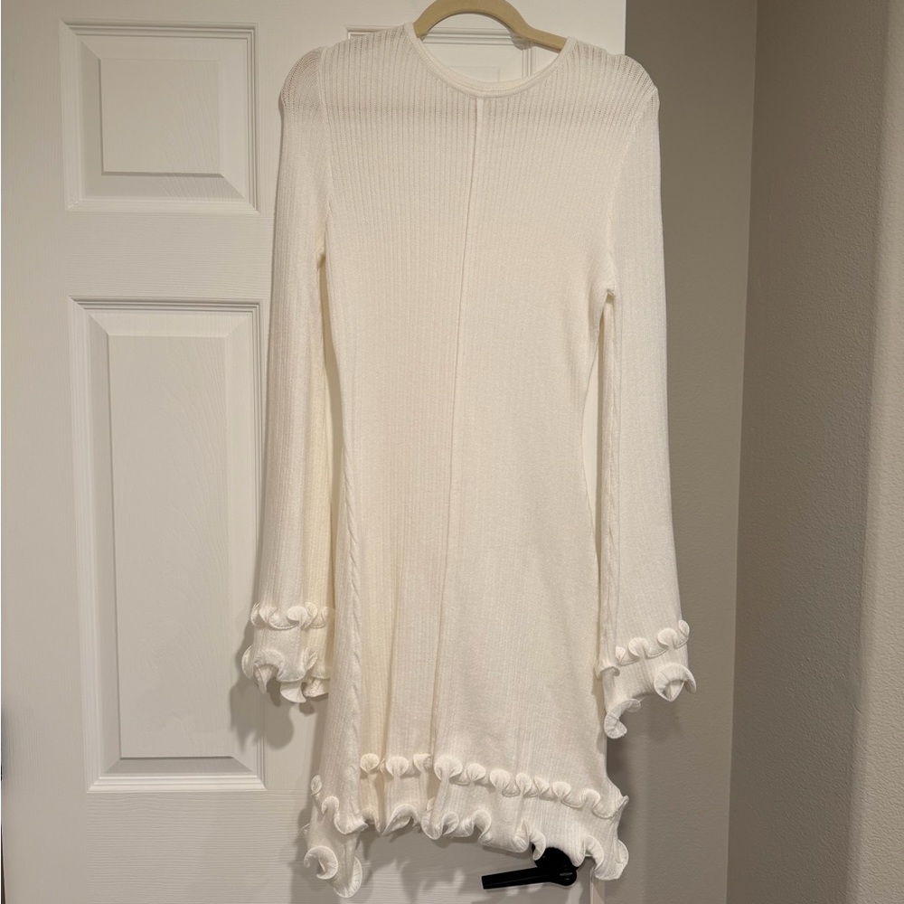 Commense Cream Sweater Dress with Ruffle Details